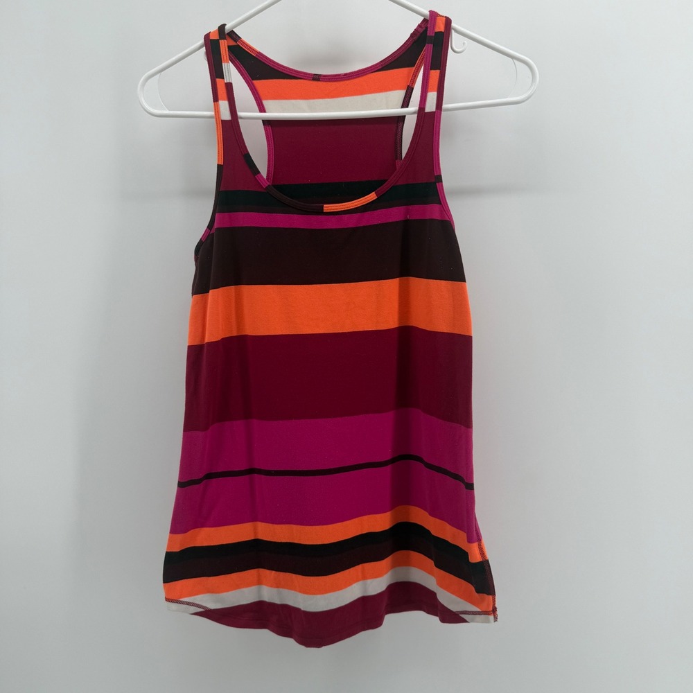 Lululemon Racerback Tank Top Pink Orange Striped Athletic Workout Small